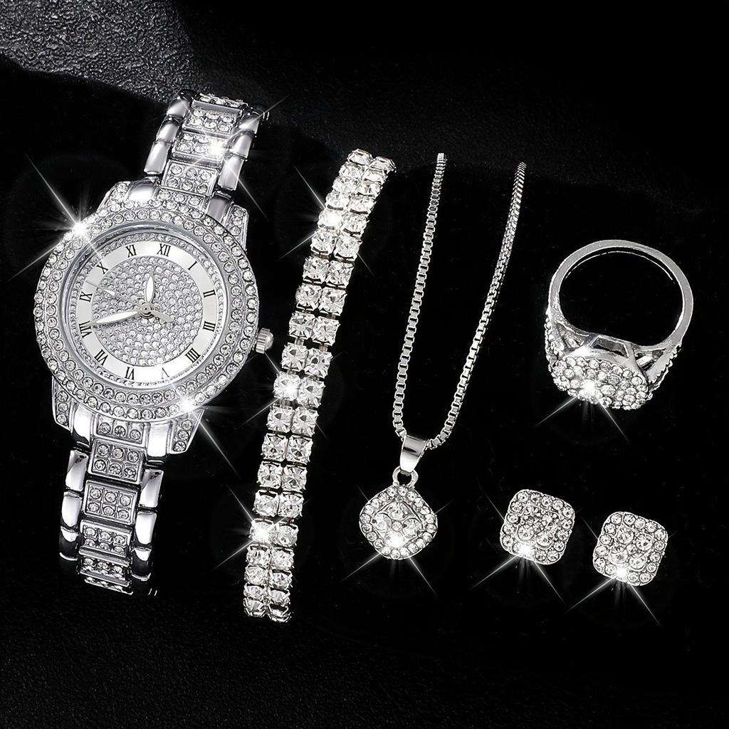Damen Füllhorn Diamantuhr Set Armband Accessoires Mode Quarz Europäisch Schönes Damenuhr Set