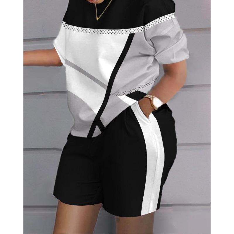 Conjunto de top y pantalones cortos informales de gran tamaño con estampado 3D de verano, conjunto informal de dos piezas informales de moda para mujer, chándales