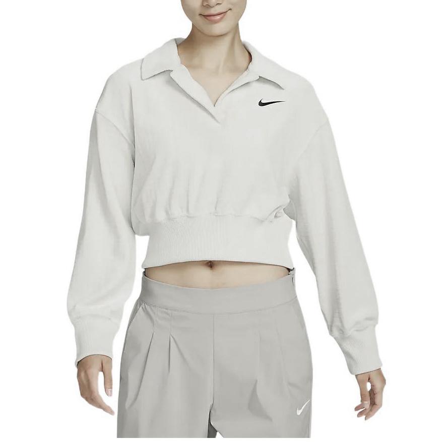 Nike Sportswear Logo Crop Pullover Hoodie Women Tops Light-Bone DV7815-072