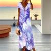 Women Plus Size Short Sleeve V Neck Maxi Dress Marble Swirl Print Loose Casual Summer Beach Long Dress