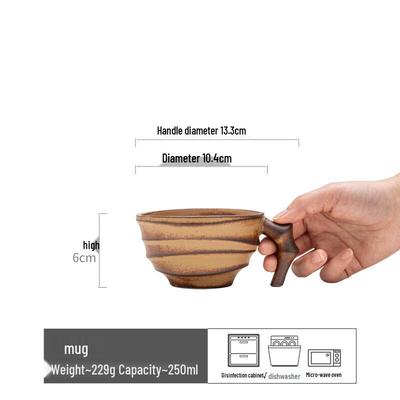 OLOEY Retro Bamboo Handle Ceramic Mug