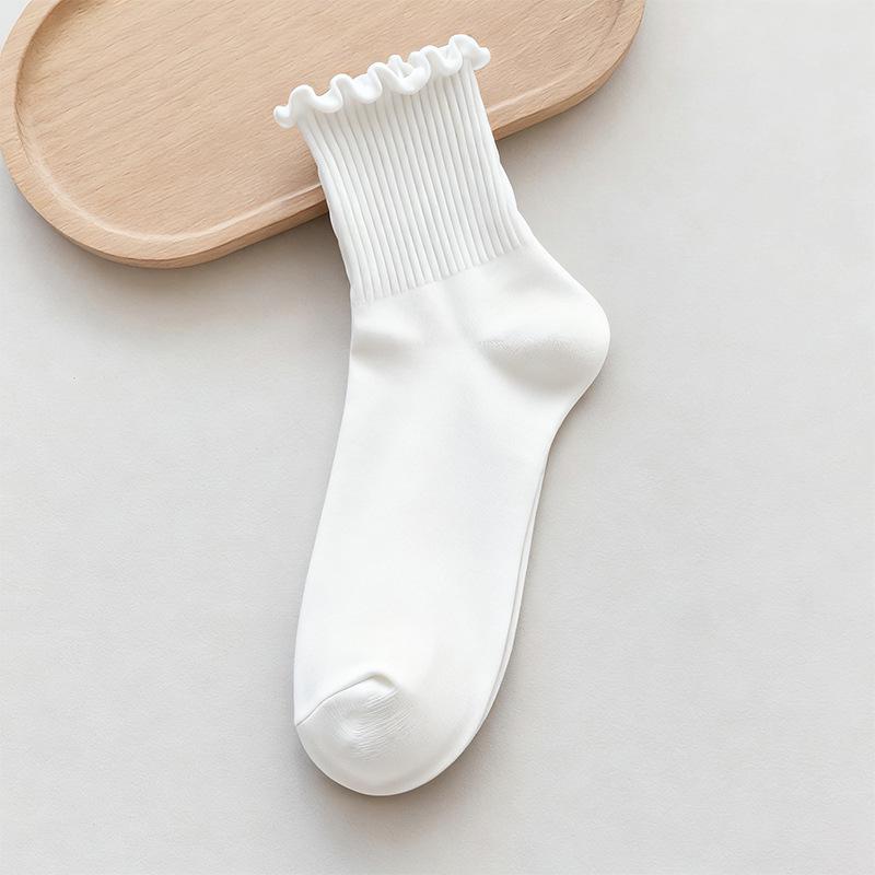 

Женские носки до середины икры из чистого хлопка с кружевом - Однотонные для осени/зимы One Size белый