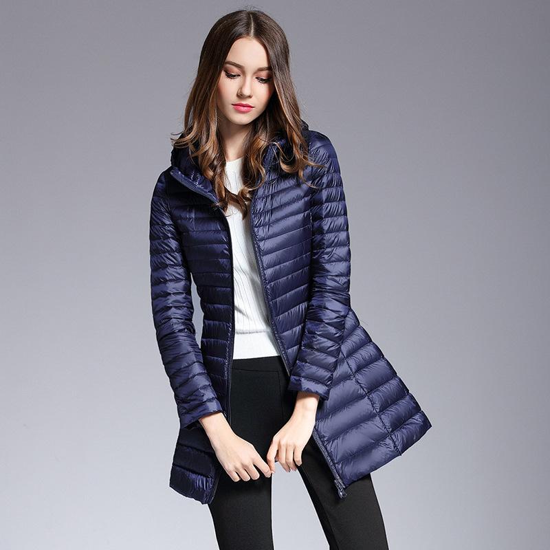 Winter new women's down jacket women's medium and long hooded light and thin slim large size mother outfit trendy