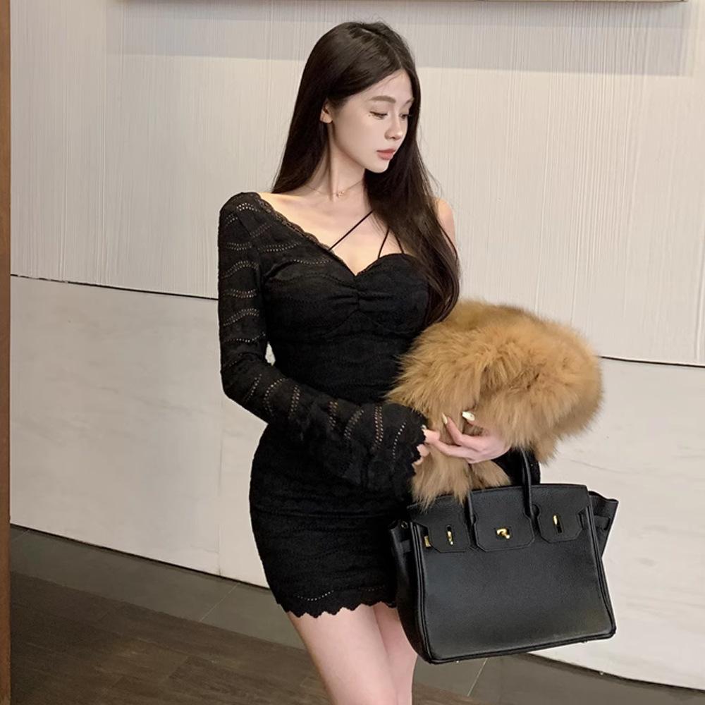 New Fashion Women's Celebrity Irregular Off-Shoulder Lace Slim Dress