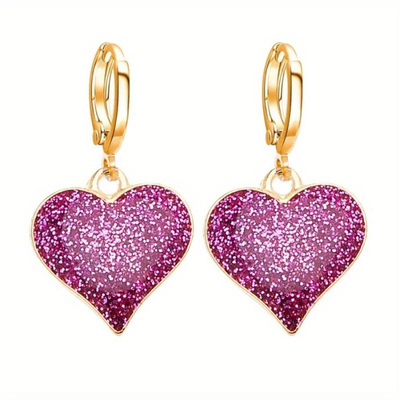 

Серьги-подвески в виде сверкающего сердца с капающей масляной любовью, женские игривые серьги в утонченном стиле, серьги из меди в виде персикового сердца фиолетовый