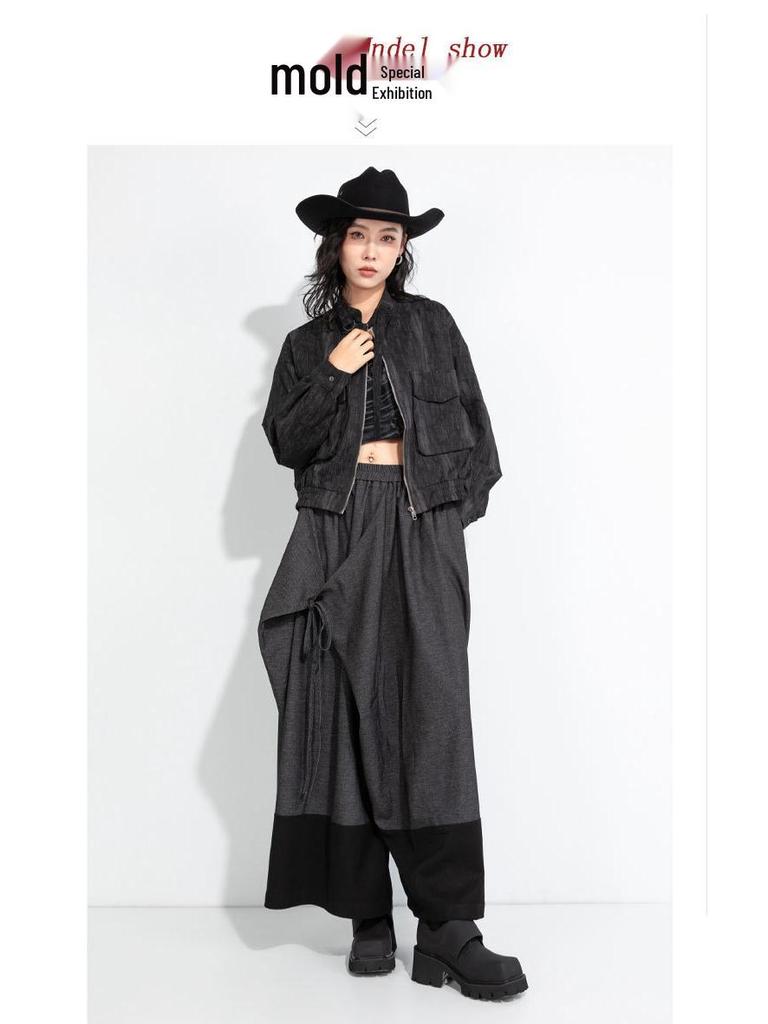 2025 Women's High-Waist Elastic Spliced Skirt Pants - Slimming Niche Design, Mid-Length, Nine-Point for Autumn/Winter Collection