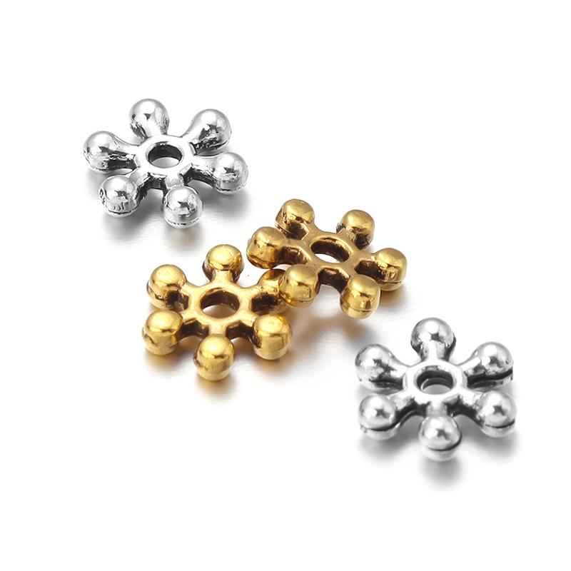 7mm Alloy Snowflake Spacer Gold Color Metal Beads Hole 1.2mm Handmade Women Jewelry Bracelets Diy Charm Supplies Wholesale