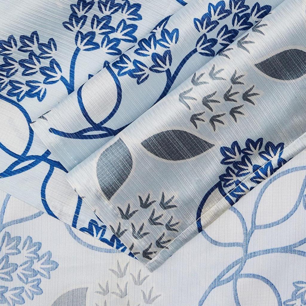 Pack of 2  Polyester Floral Print Window Curtain Regular Print 135 GSM , White & Blue