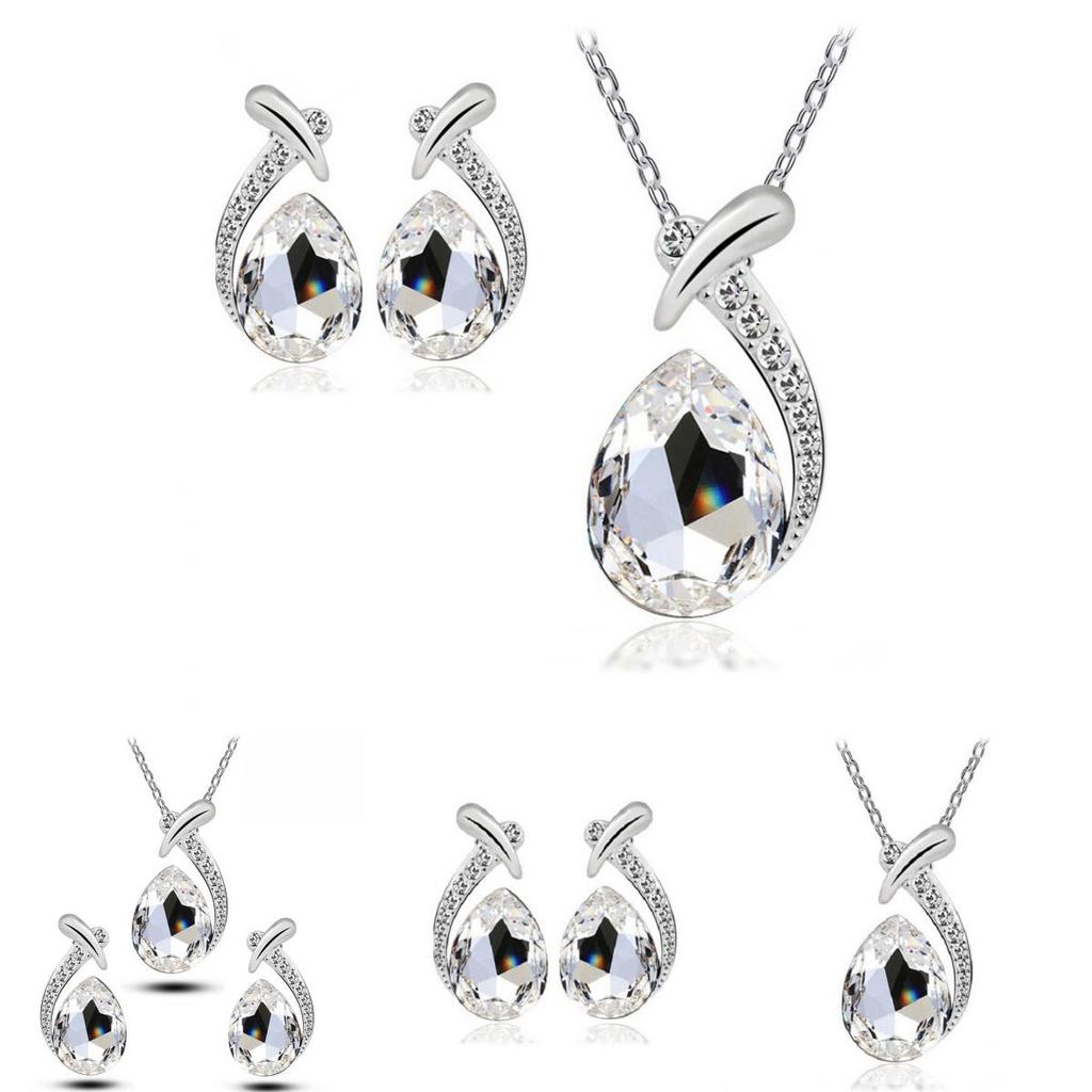Austrian Crystal Jewelry Sets With Elegant Peacocks Drop Earrings And Necklace Featuring White Alloy Materials