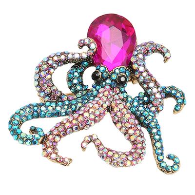 Oktopus Anstecknadel Brosche Lila Kopf Meeresleben Metalllegierung Tentakel Windend Kristallschmuck Brosche