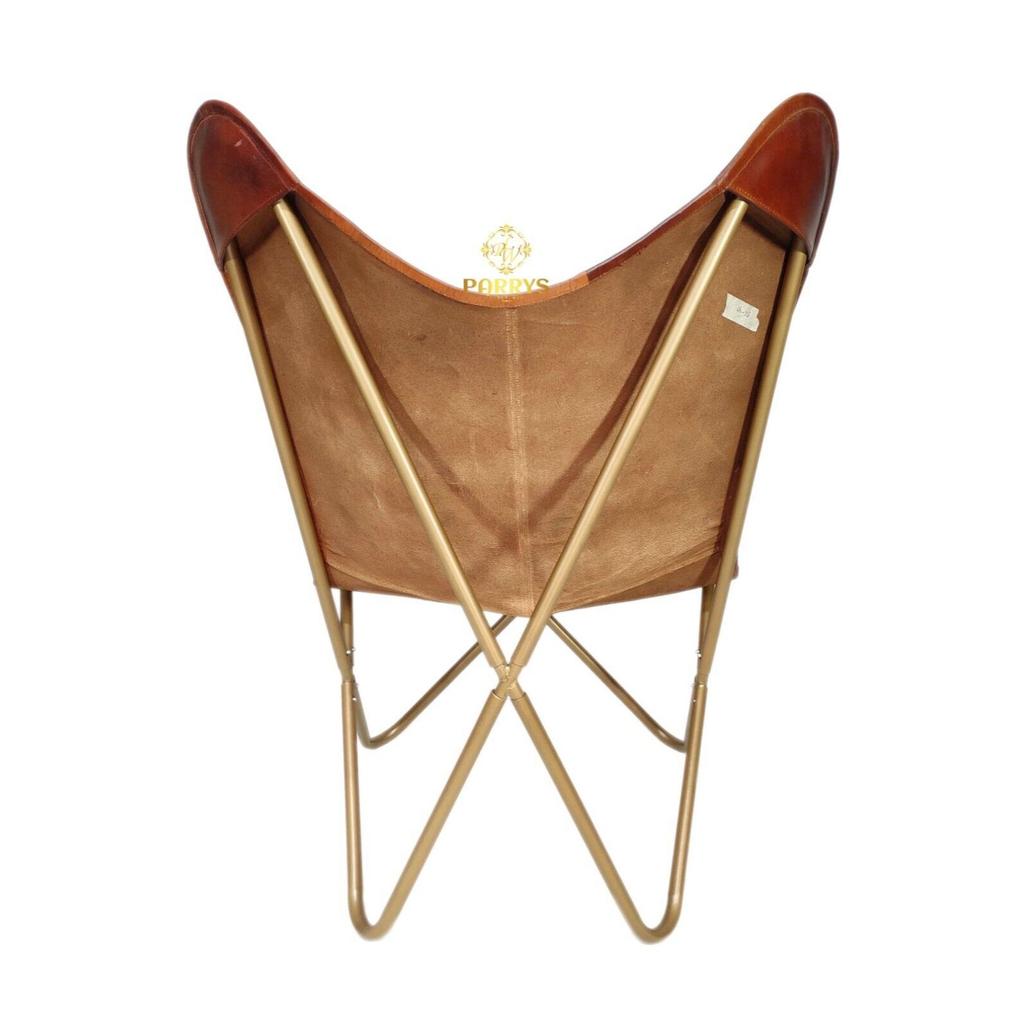 Handmade Arm Leather Butterfly Chair-Indian Home Decor Comfortable Chair