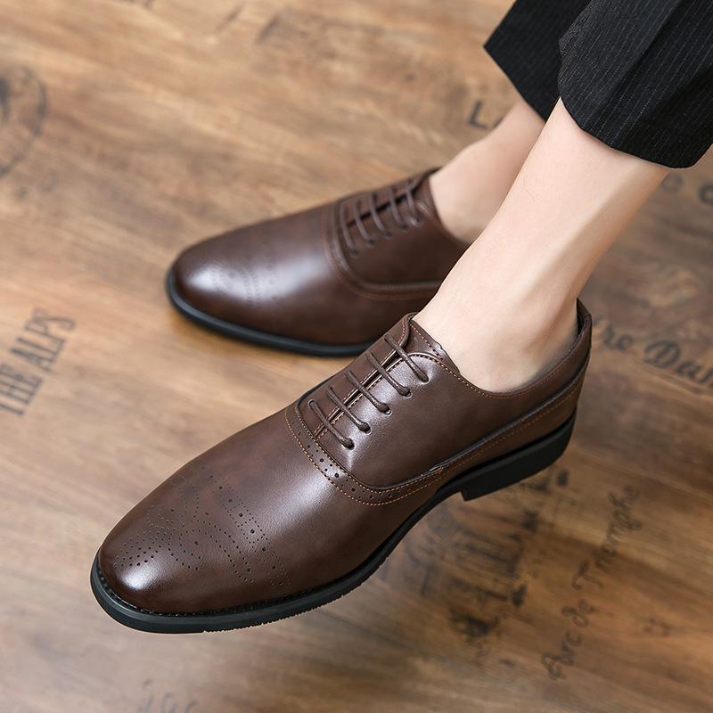 Foreign Trade Large Size Men's Retro Business Dress Leather Shoes British Casual Single Shoes Brock Engraved Groom Wedding Shoes