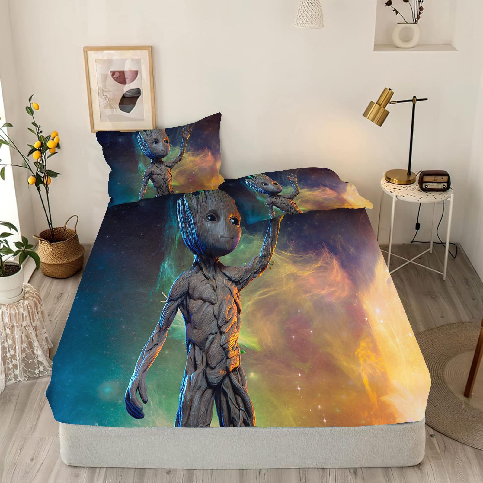 

Groot Fitted Sheet Polyester Children Gift Cartoon Elastic Sheets Soft Cover Cute Digital Printing New Design 90x190cmX25cm&set