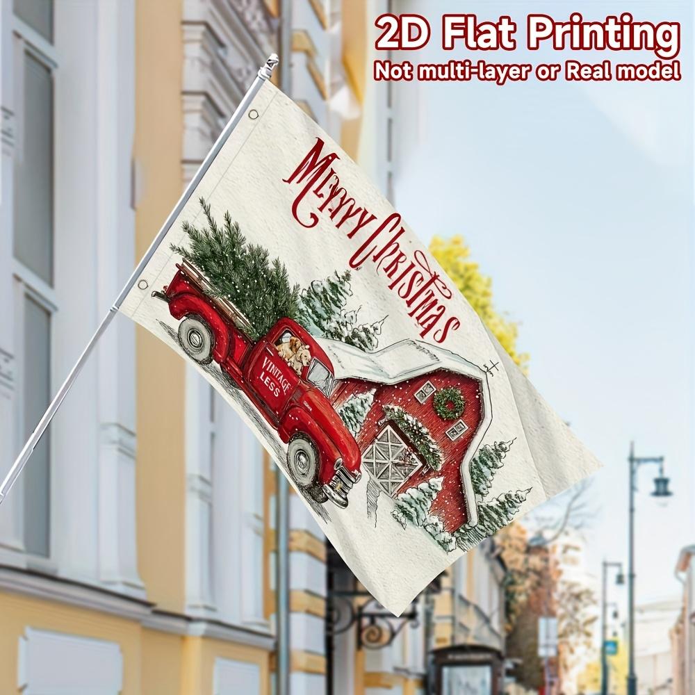 1pc Multi-Size Available 2D Flat, 1pc Festive Red Barn Christmas Flag with Snowman, Snowflakes, And "Merry Christmas" Text - Durable Polyester, Weathe