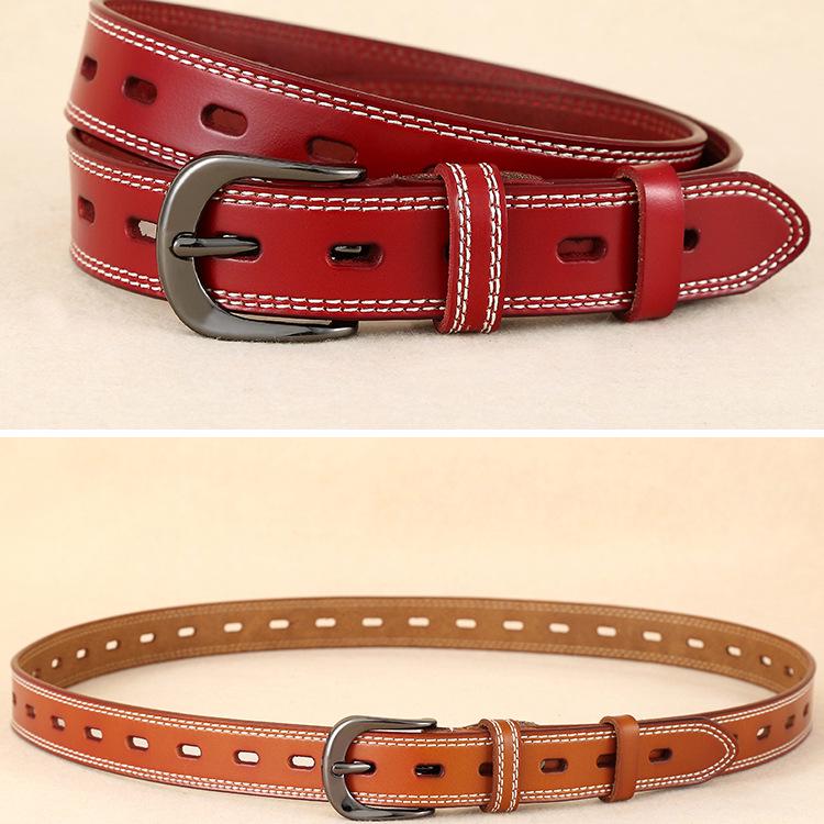 Women's Genuine Leather Hollow Pin Buckle Belt - Fashionable, Versatile, Retro Casual Waist Belt for Jeans