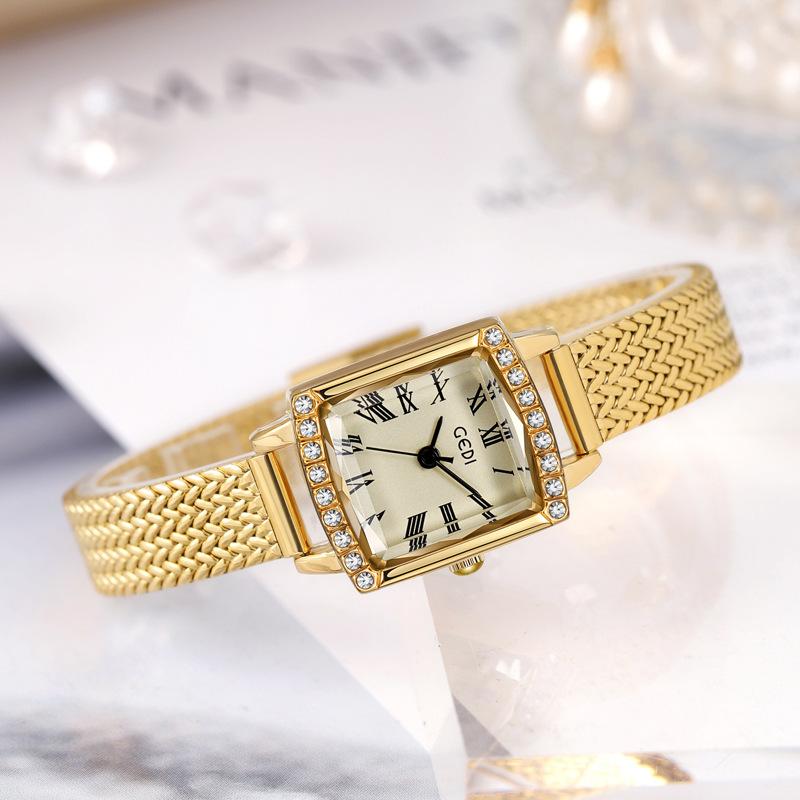 Medieval Wheat Ear Small Gold Watch Women'S Niche High-End Small Square Watch Women'S Retro Waterproof Quartz Watch