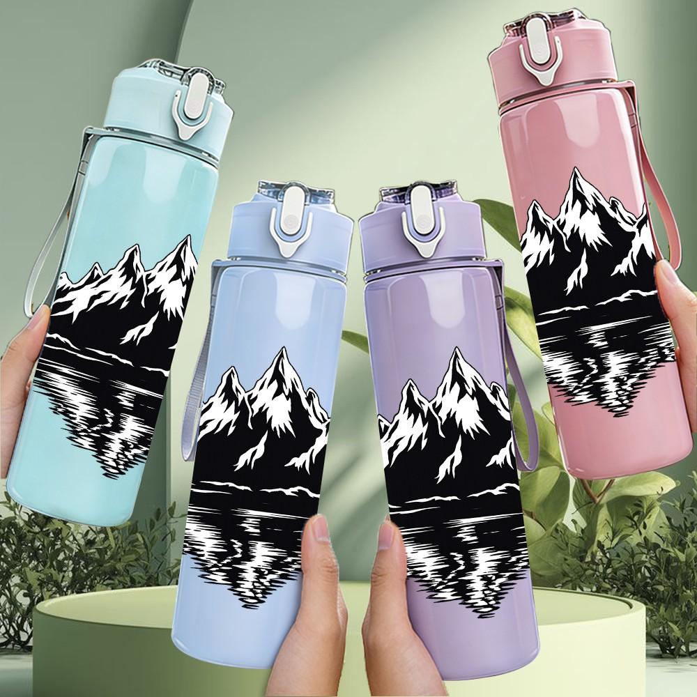 1PC Mountain Peak Landscape Art Print 750ml Color Plastic Sports Water Bottle Leakproof Flip Straw Lid Suitable for Sports Office Home Use