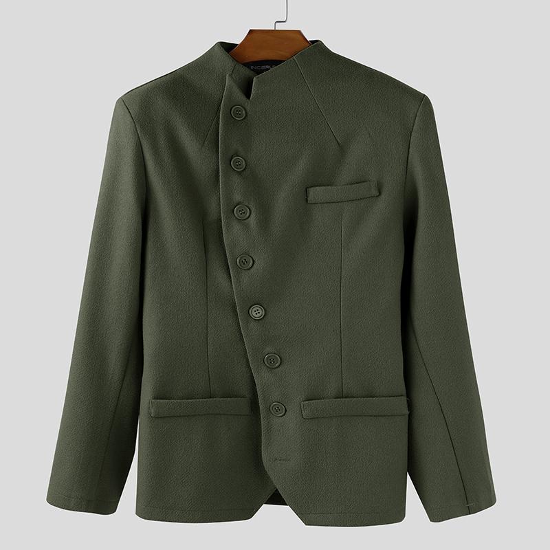 

INCERUN Men Stand Neck Long Sleeve Oblique Placket Jackets Coats M зелёный