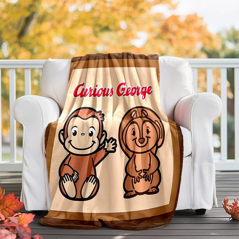 1pc Curious George8 Theme Blanket - Digital Print, Polyester, Cozy for All Seasons, Perfect for Outdoor, and Travel