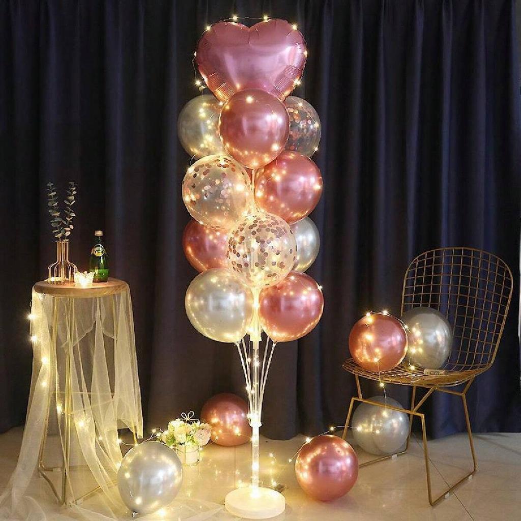 1Set Floor Balloon Column Kit With Stand, Base and String Lights For Background Decoration Bachelorette,Weddings, Birthday Party