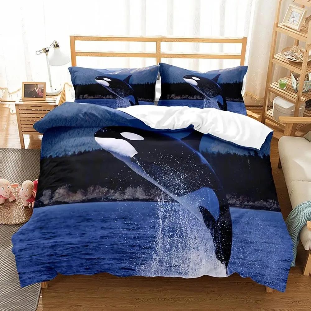 Killer Whale Nautical Ocean Whale Tie Dye Comfortable Duvet Quilt Cover Pillowcase Bedding Set Bedroom Decoration Home Textile