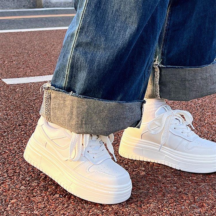 Neue vielseitige cremefarbene Damen-Plateauschuhe für Frühling und Herbst, lässige Studenten-Sportschuhe