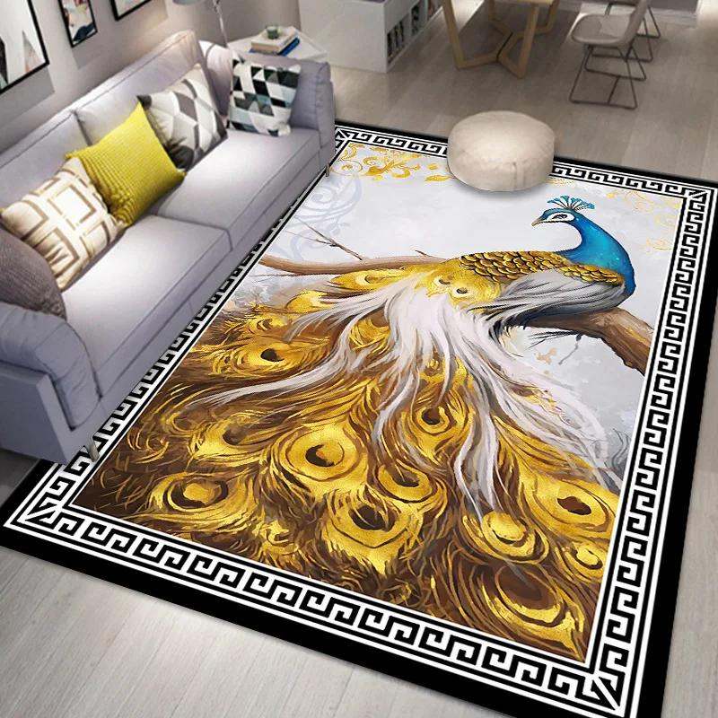 Peacock 3D Printing Carpet Living Room Coffee Table Floor Mat Bedroom Bedside Mats Corridor Anti-slip Decorative Rug Floor Mat