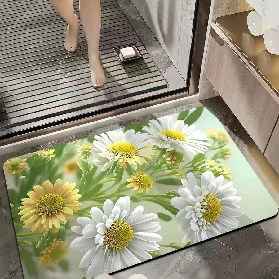 3D Floor Mat Little Daisy Strong Absorbent Quick Dry Foot Mats Bathroom Non-slip Soft Mats Bathroom Carpet