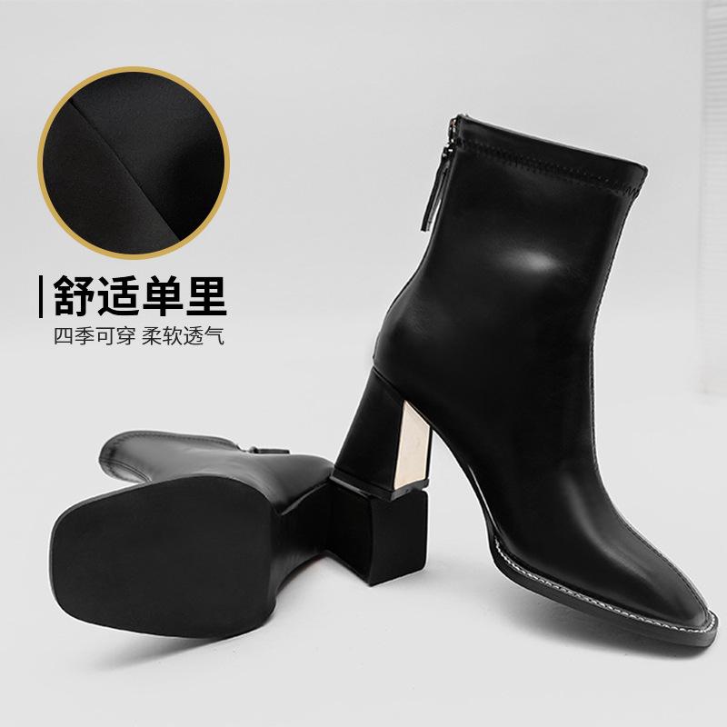 

Autumn and winter square head thick heel Martin boots 2024 new boots medium tube thin boots high heel spring and autumn single boots short boots women 35 чёрный