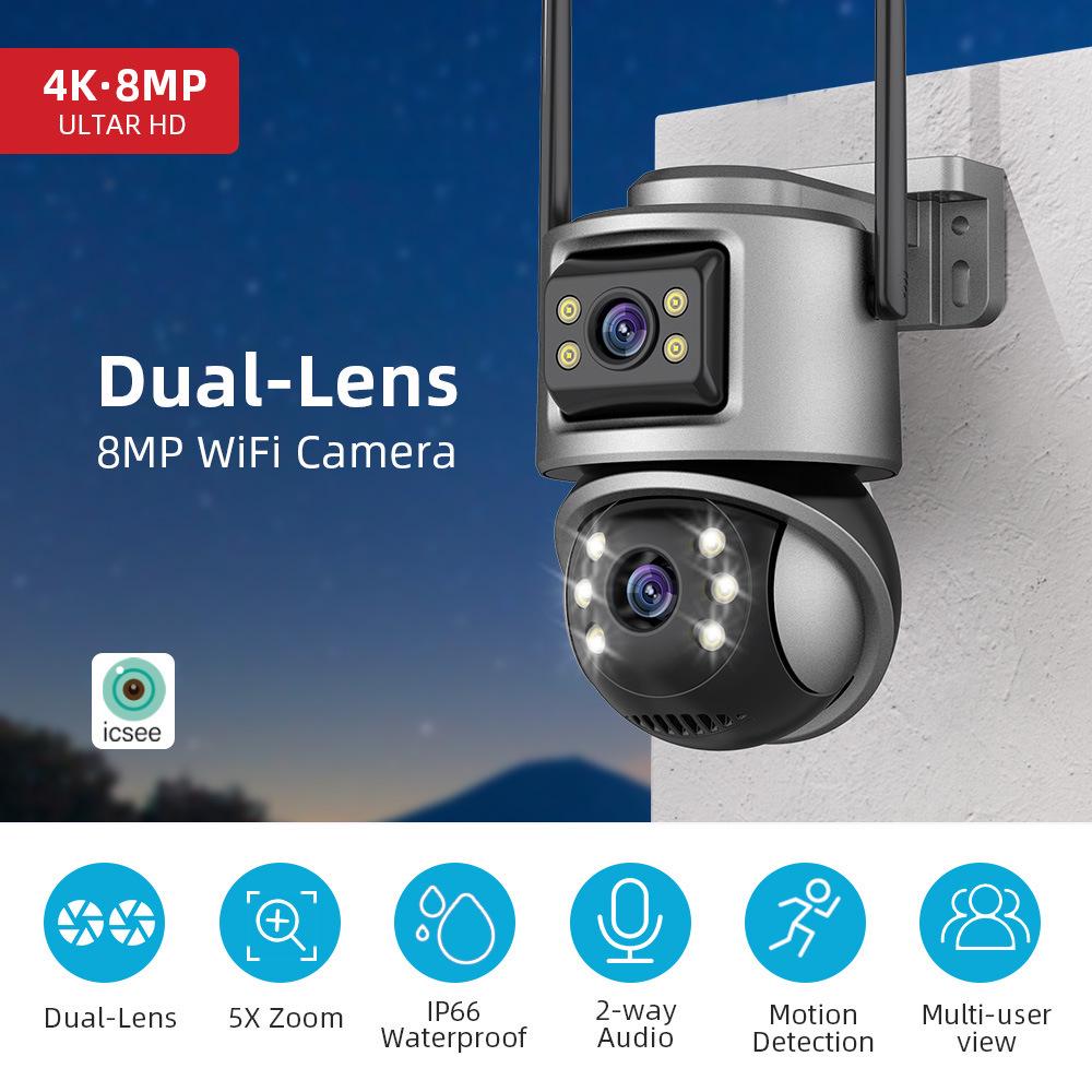 ICSEE Dual-Screen 8MP/6MP HD WiFi Wireless Home Surveillance Binocular Camera