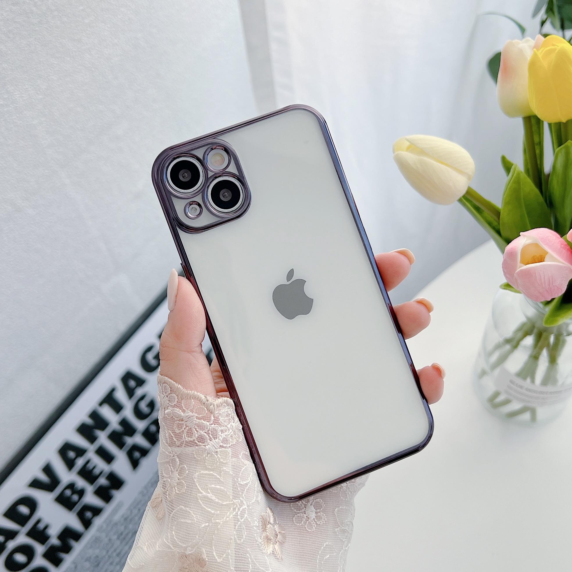 Роскошный прозрачный силиконовый чехол с гальваническим покрытием для iPhone 17 Pro 16 15 14 13 12 11 Pro Max Plus Air Чехол с защитой объектива Задняя крышка iPhone17