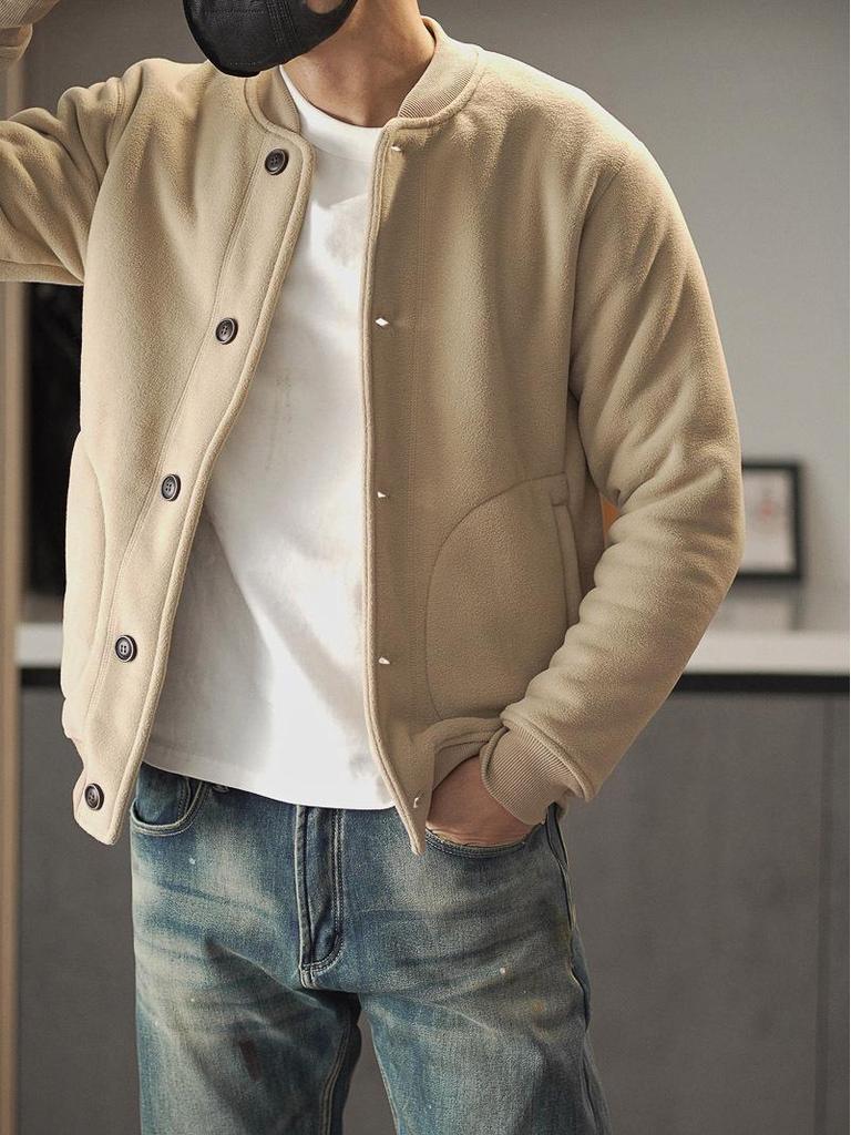 AmeKaji Herren Dicke Fleece Baseballkragen Jacke für Herbst/Winter