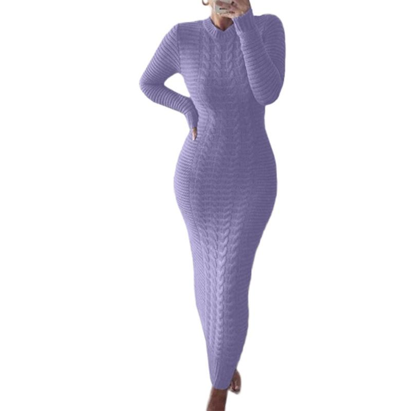Dámské podzimní zimní svetrové šaty Extra dlouhé jednobarevné svetrové šaty úplet s dlouhým rukávem dámské úzké dlouhé šaty