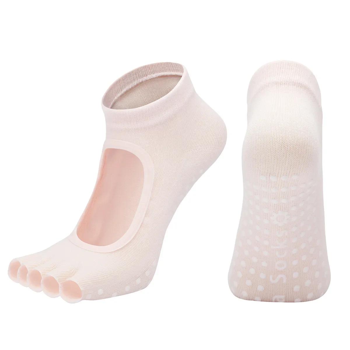 

Шкарпетки для йоги з п’ятьма пальцями на ногах. Жіночі дихаючі бавовняні балетні шкарпетки для пілатесу без спинки. Професійні протиковзкі спортивні танцювальні шкарпетки без пальців.