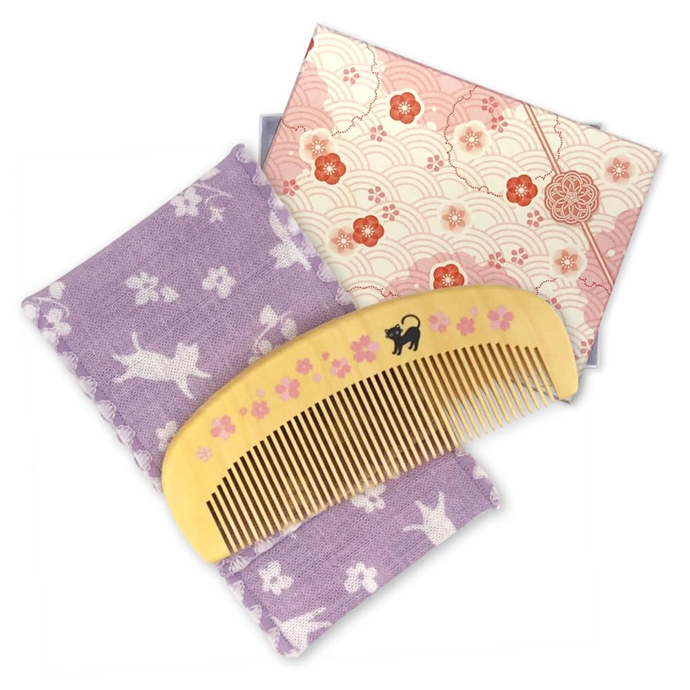

hair boxwood made in natural camellia oil Japanese pattern gauze case foil stamped 2 year warranty included Comb, brush, comb, Japan, wood, finish,