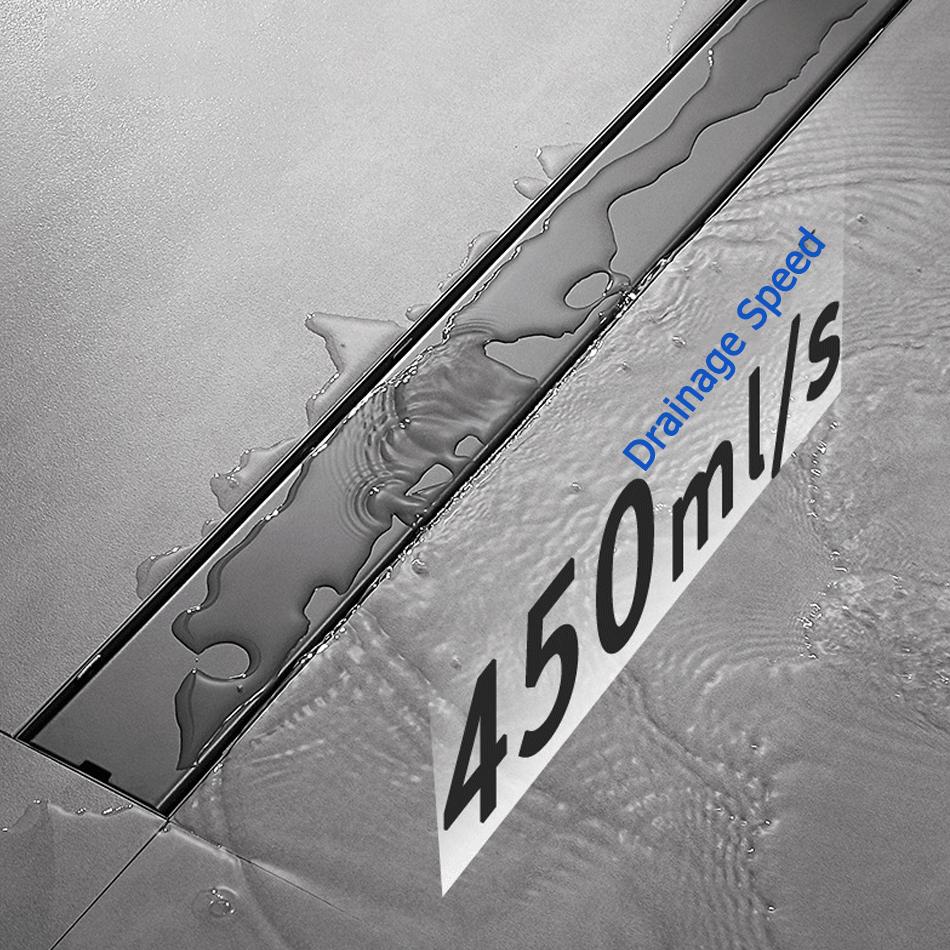 Invisible Tile Floor Drain Stainless Steel Grey Bathroom Shower Long Linear Water Drainage Side Floor Drain 60 70 80 90 100 CM