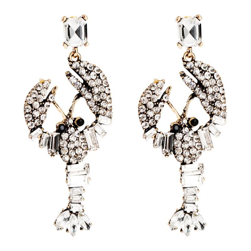 Boucles d'Oreilles Statement Homard en Acrylique Ornées de Strass Bijoux Mode Vintage Chic pour Femmes Collection 2025