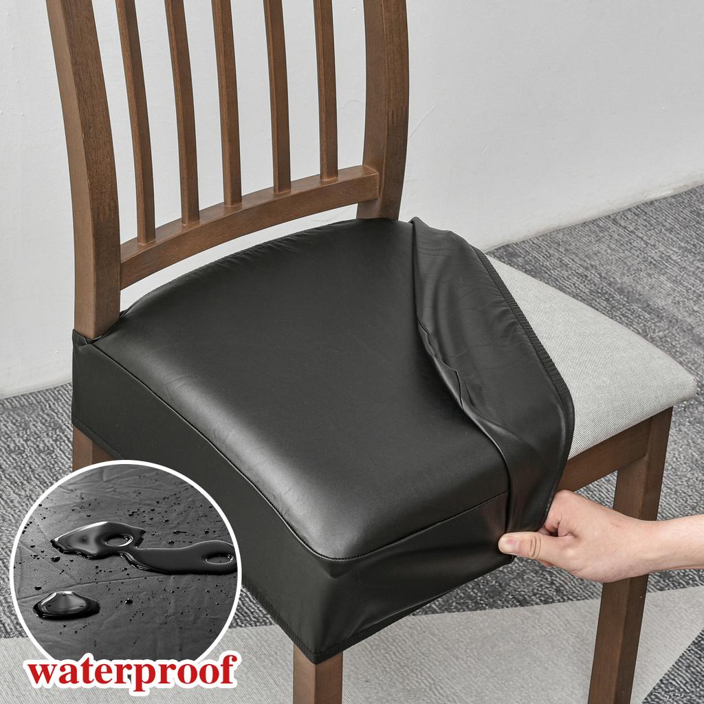 Waterproof seat covers for dining chairs Pu leather chair seat covers without back covers removable washable chair protector