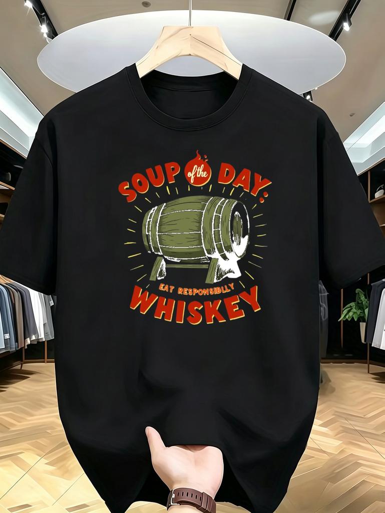 1pc Men'S Graphic T-Shirt Funny Soup of The Day Whiskey Print Short Sleeve Crew Neck