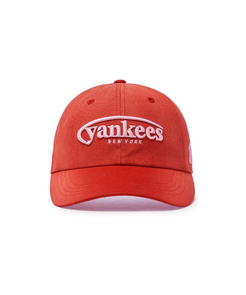 Emelbi Vintage Washed Curve Logo Unstructured Ball Cap Ny (D.Red)