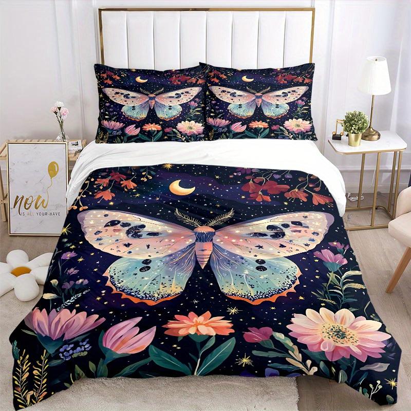 3pcs Butterfly Flowers Bedding Cover Set, Fashion Classic Popular Print Bedding Set, Soft Comfortable, All Season Use, For Bedroom, Guest Rooma0819129