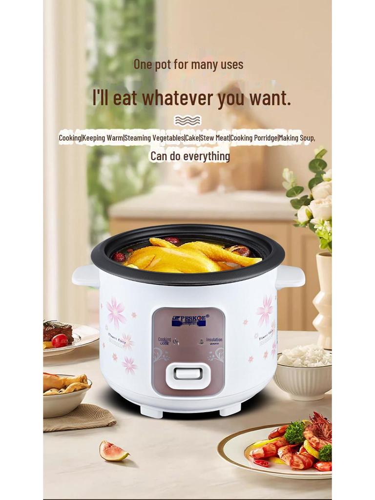 Compact Electric Rice Cooker, 5L Non-Stick, Serves 1-4, Classic Design for Small Households