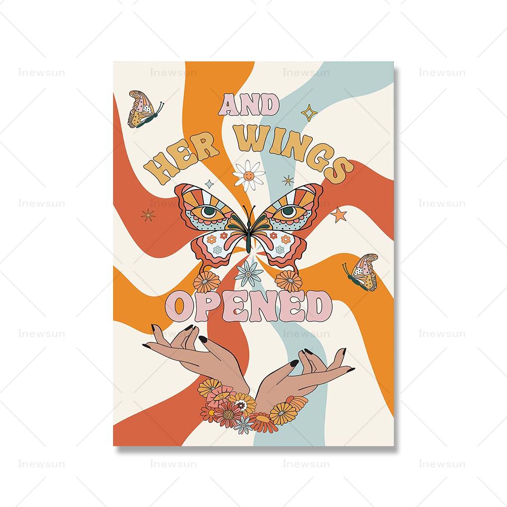 

Модные художественные принты, эстетический постер, ретро-утверждение, цитата 70-х годов, цветочный узор, настенные картины, бохо-декор для дома, живопись на холсте 21x30cm No Framed