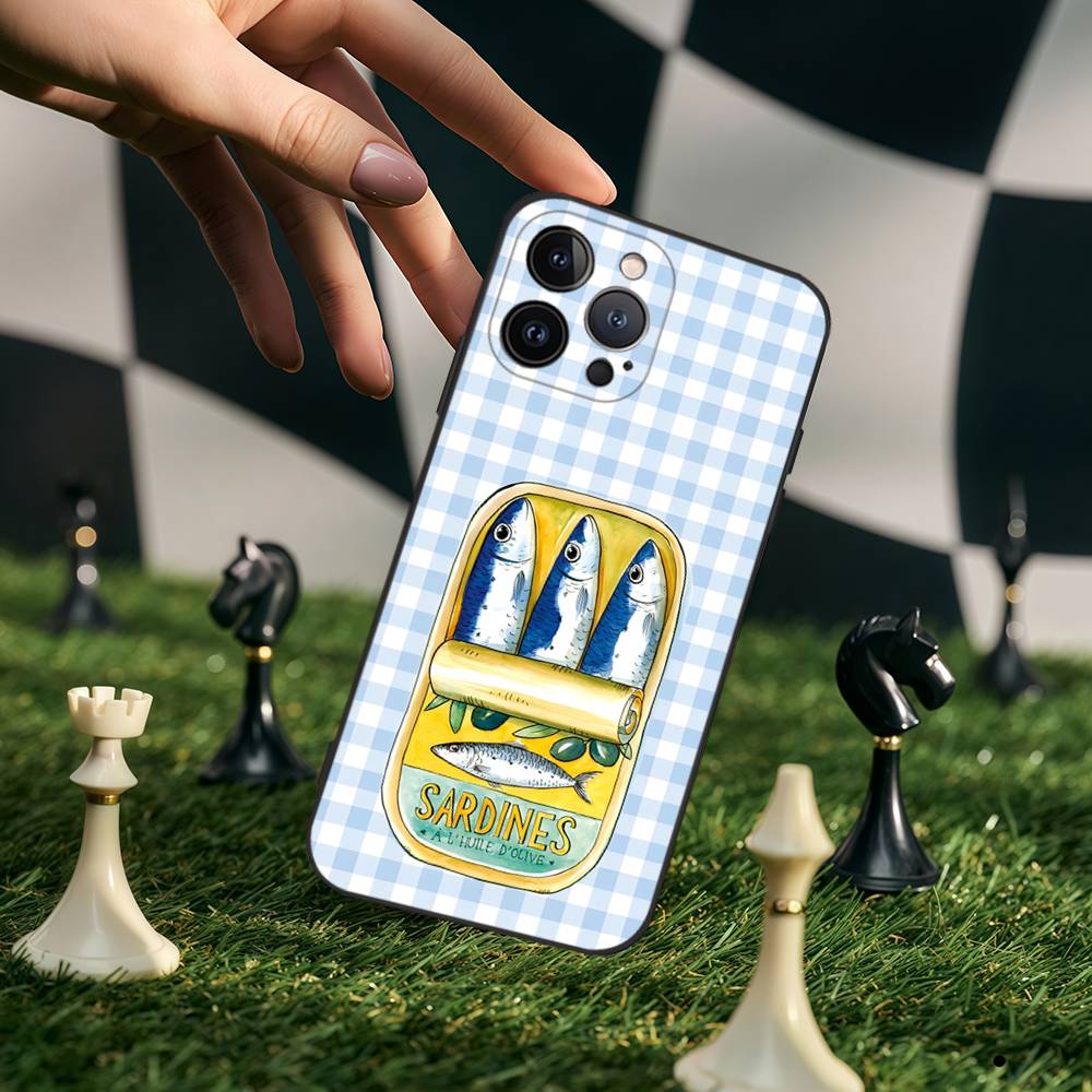 Sardinas Phone Case For IPhone 17,16,15,14,13,12,11,Pro,Max,Plus,Mini,Soft Silicone Black Case