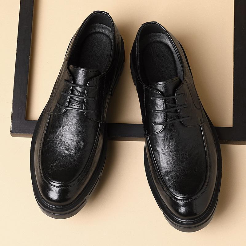 5 8 10 Cm Heel Leather Men's Dress Shoes Fashion Casual New Designer Cowhide Lace-up Platform Wedding Shoes for Man