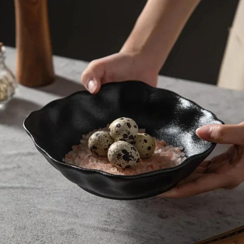 Frosted ceramics black white salad bowl household Hotels restaurant breakfast dinner Desserts porcelain square tableware bowls
