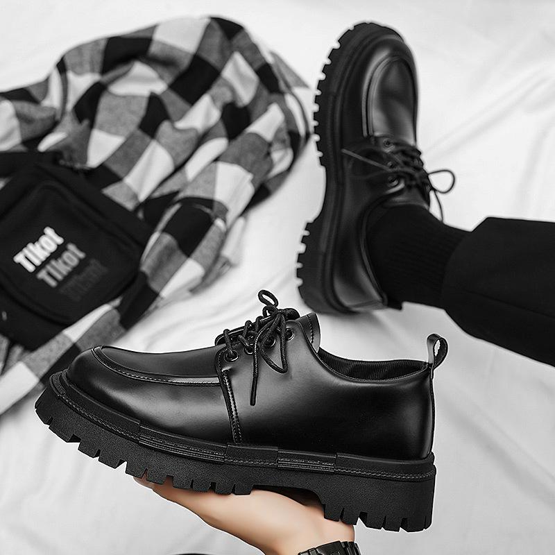 Autumn 2025 New Men's Shoes Winter British Business Sports Casual Pure Black Leather Shoes Work Trend Shoes