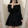 Spring and Autumn new fat mm Hepburn style small dress large size royal sister style single-breasted waist and thin small black dress