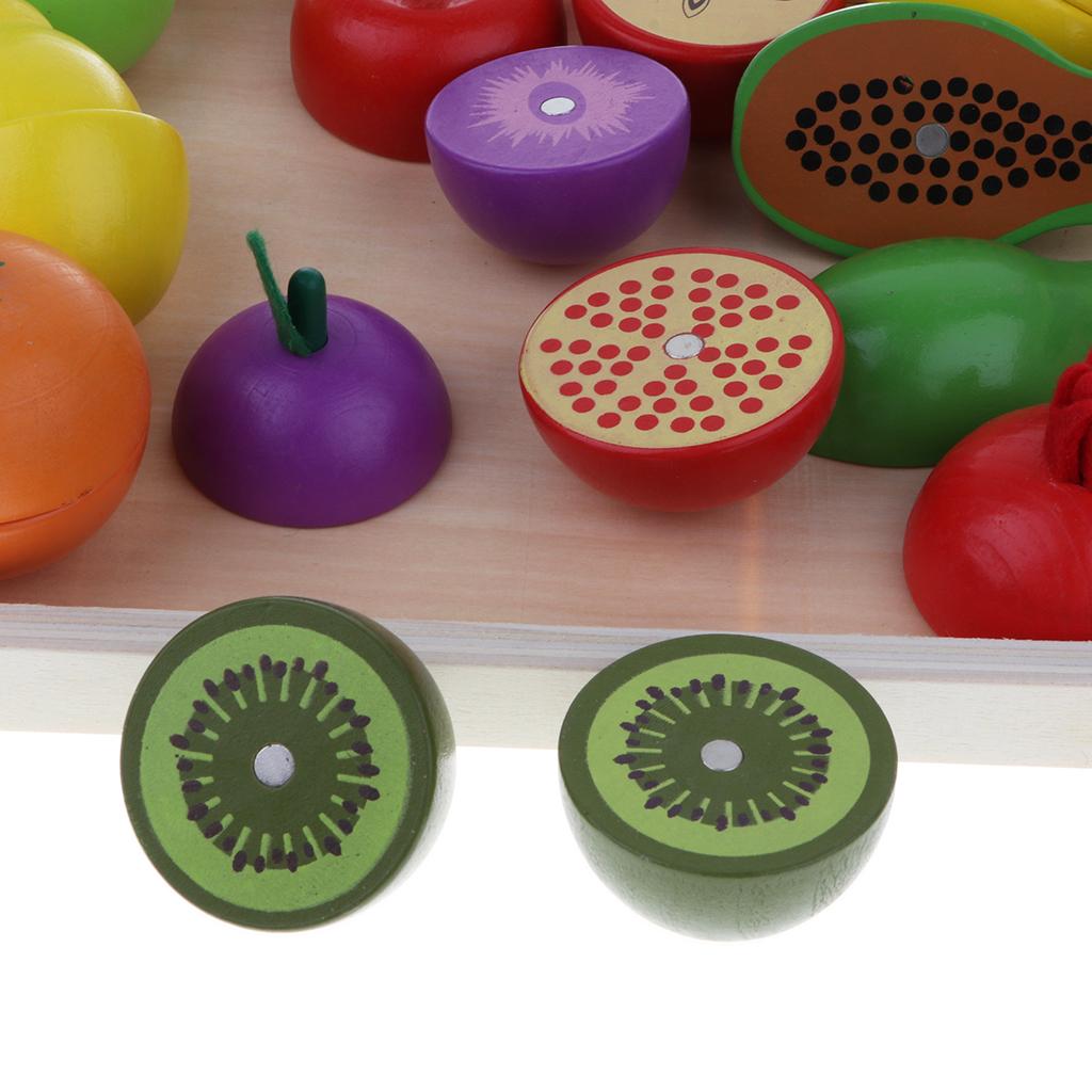 Magnetic Cutting Fruits Vegetables Kitchen Food Toy Wooden Playset Gift