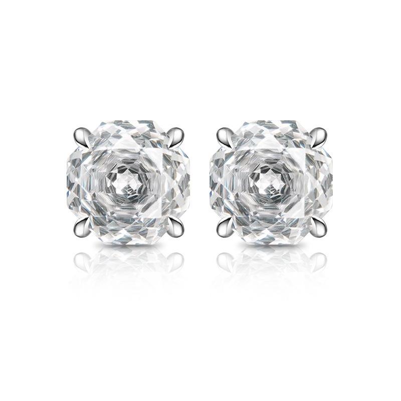 925 Sterling Silver Stylish Octagon Crystal Zircon Millennium Rose Cut Earrings Birthday Anniversary Wedding Party Gift белый